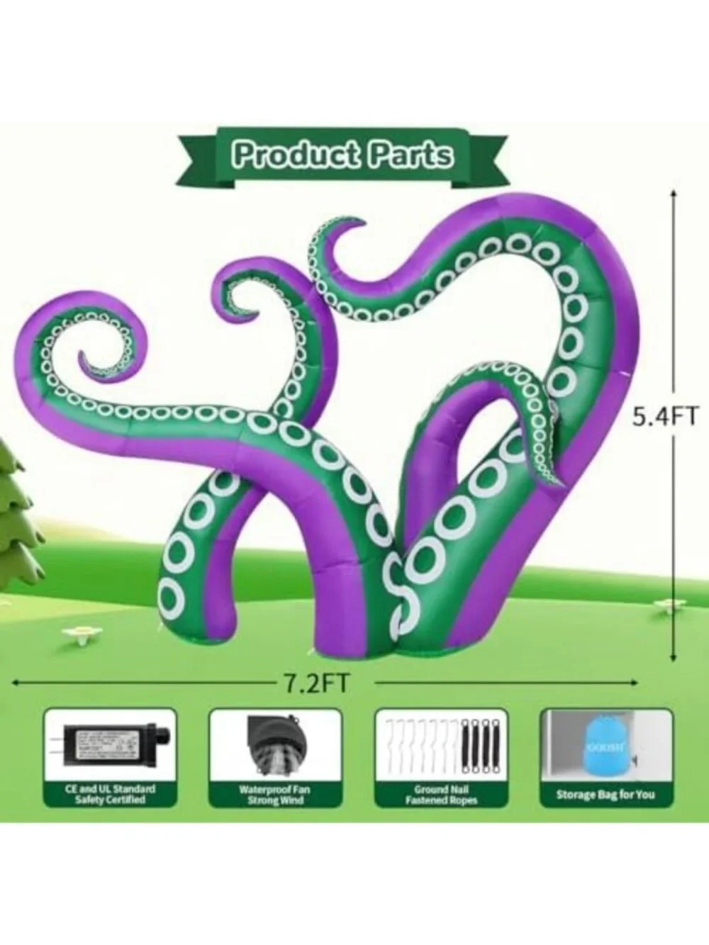 7.2FT Inflatable Octopus Holiday Decor | LED Lighted Outdoor Yard Decoration